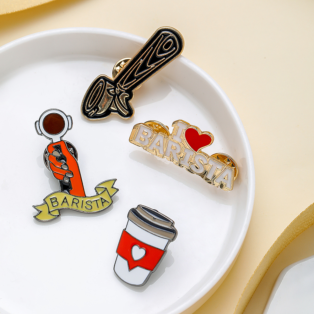 Koffiekopje Keukengerei Emaille Broches Barista Schort Badge Jas Hoed Tas Pin Voor Vrouwen