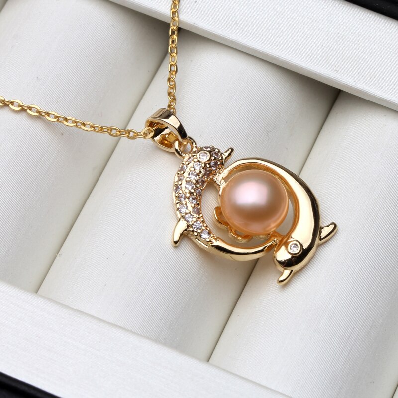 Di modo d&#39;acqua dolce Naturale Della Perla nera Del Pendente Liquidazione delfino Collana di Perle Per Le Donne Regalo di nozze: pink pearl pendant