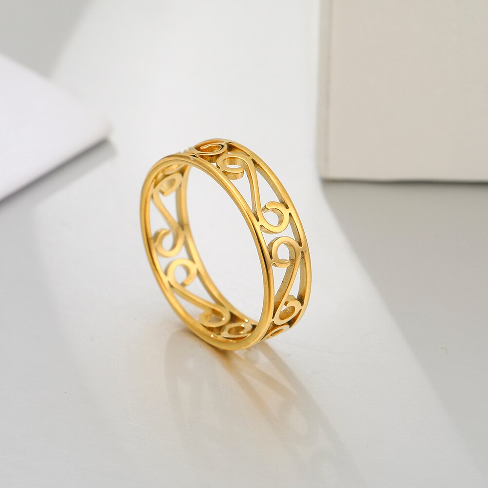 Skyrim Retro Filigree Stainless Steel Ring Cutout Gold Color Finger Rings Jewelry Wedding for Women Friend