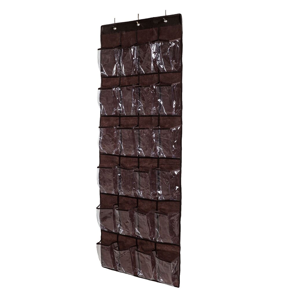 1pc 24 Grid Over Door Hanging Organizer Convenient Storage Holder Rack Closet Shoes Shoe Rack Non-Woven Fabric Shoes Holder: coffee