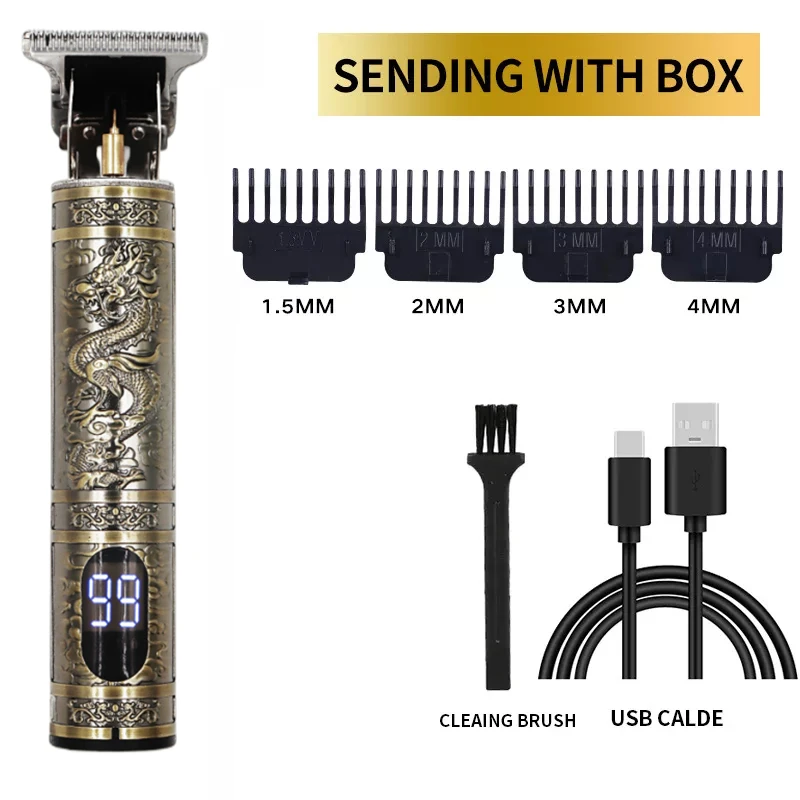 Barbero eléctrico T9 para mujer cortadora de pelo para hombre LCD recargable maquina afeitar hombre Retro afeitadora electrica cortar maquinilla cortapelos maquinas barberia: YELLOW