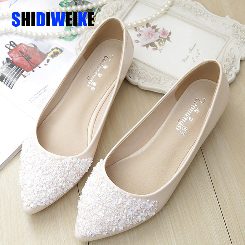 Kvinder ballet sko fritid spring spids ballerina bling rhinestone flats sko prinsesse skinnende krystal bryllup sko