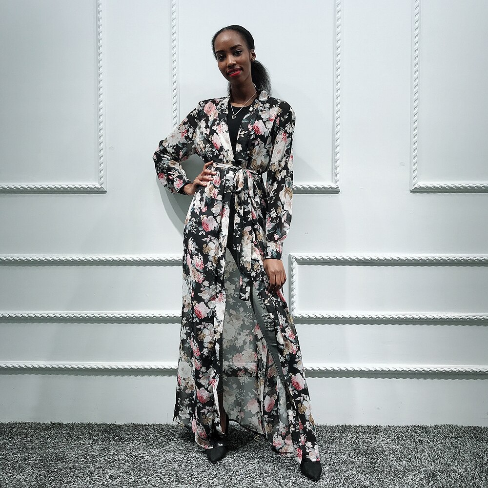 Robe en mousseline de soie de dubaï, Caftan, Caftan, turquie, Kimono, musulman, Hijab, pakistanais, Islam turc, Robe Femme: Black cardigan / XXL