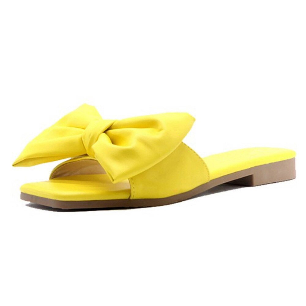 Été femmes sandales bout carré dames talon Mules nœud plat bas talon sandales pantoufles femme femme chaussures D30