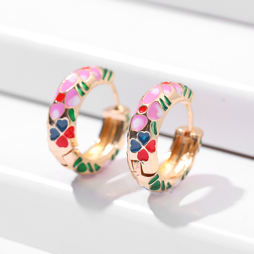 Orecchini a cerchio piccoli con fiori colorati Vintage ▾ Smalto in metallo Fiori e piante Cerchio Huggie cerchi Regalo di gioielli alla moda femminile: Zinco nero placcato