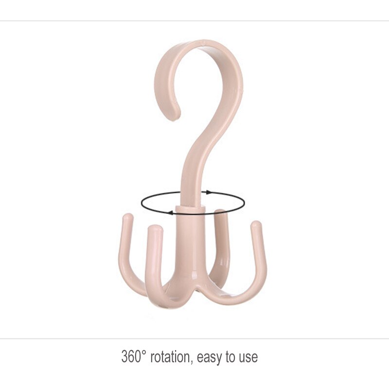 1Pc 360°Free Rotating Four-claw Hook Multifunctional Wardrobe Bag Storage Hook Nail-free Plastic Hanger Save Space