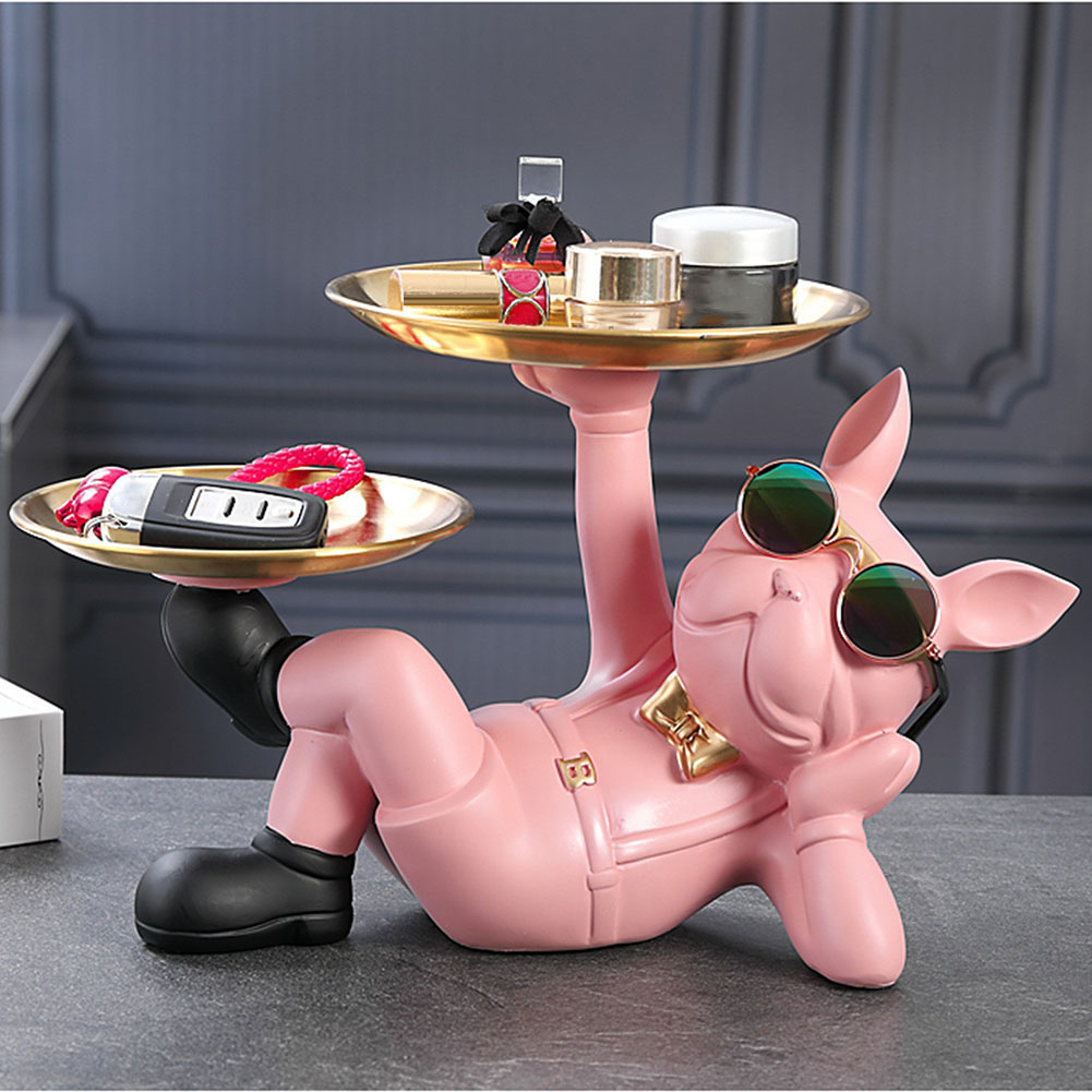 Estatua de perro de resina para decoración de sala de estar, escultura de perro, bandeja de mesa, adornos, estatuilla de Bulldog Francés para decoración de escritorio Interior del hogar