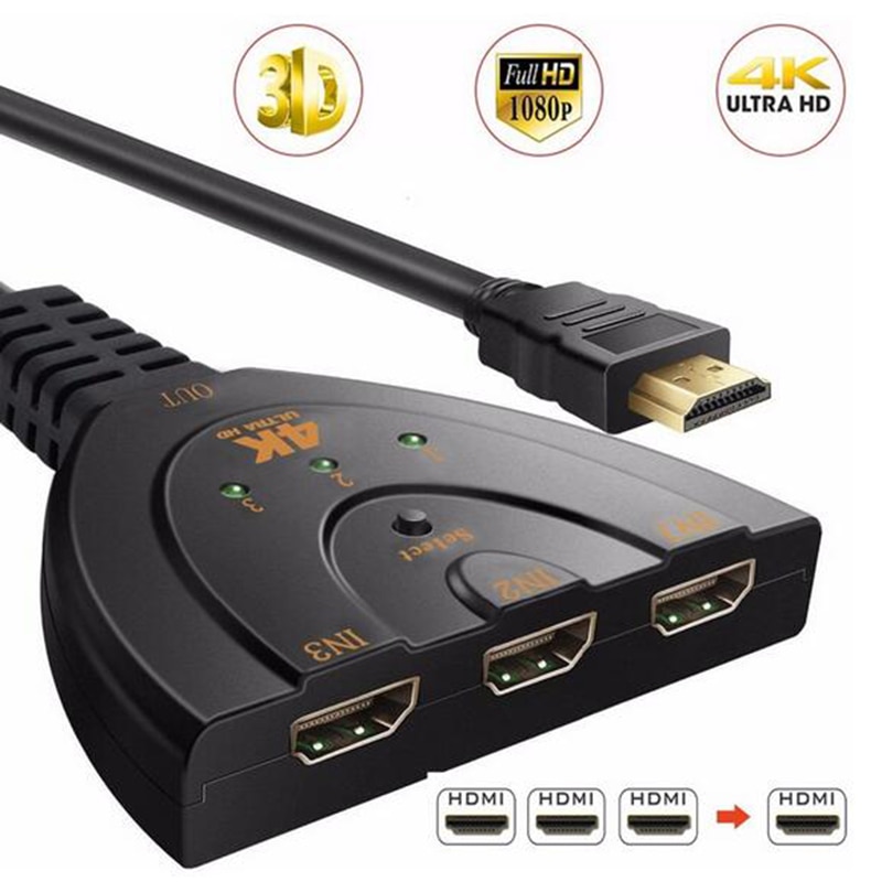4K * 2K 3D Mini 3 Port Hdmi Switch 1.4b 4K Switcher Hdmi Splitter 1080P 3 in 1 Out Poort Hub Voor Dvd Hdtv Xbox PS3 PS4 Capture Card
