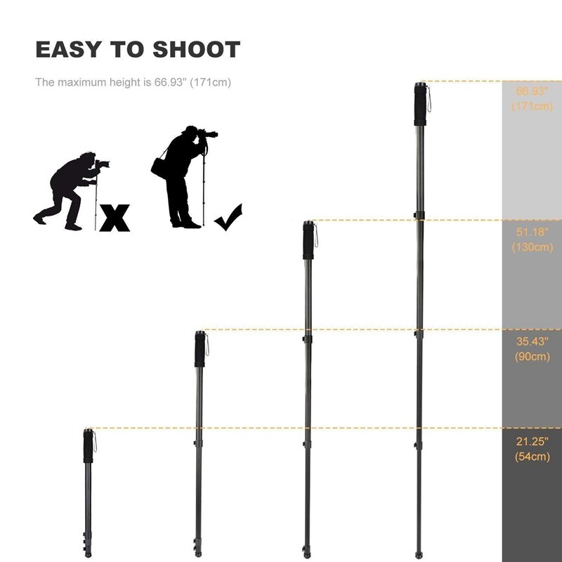 K & F Concept Compact Camera Monopod Aluminium Lichtgewicht 67 Inch Voor Canon Nikon Sony