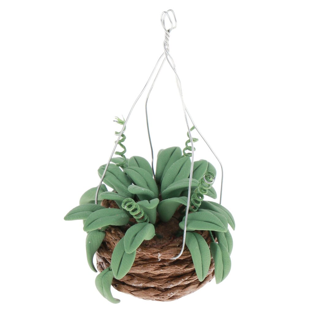 Dollhouse Miniature Accessories Clay Plants with Hanging Pot for 1:12 Dolls House Ornament