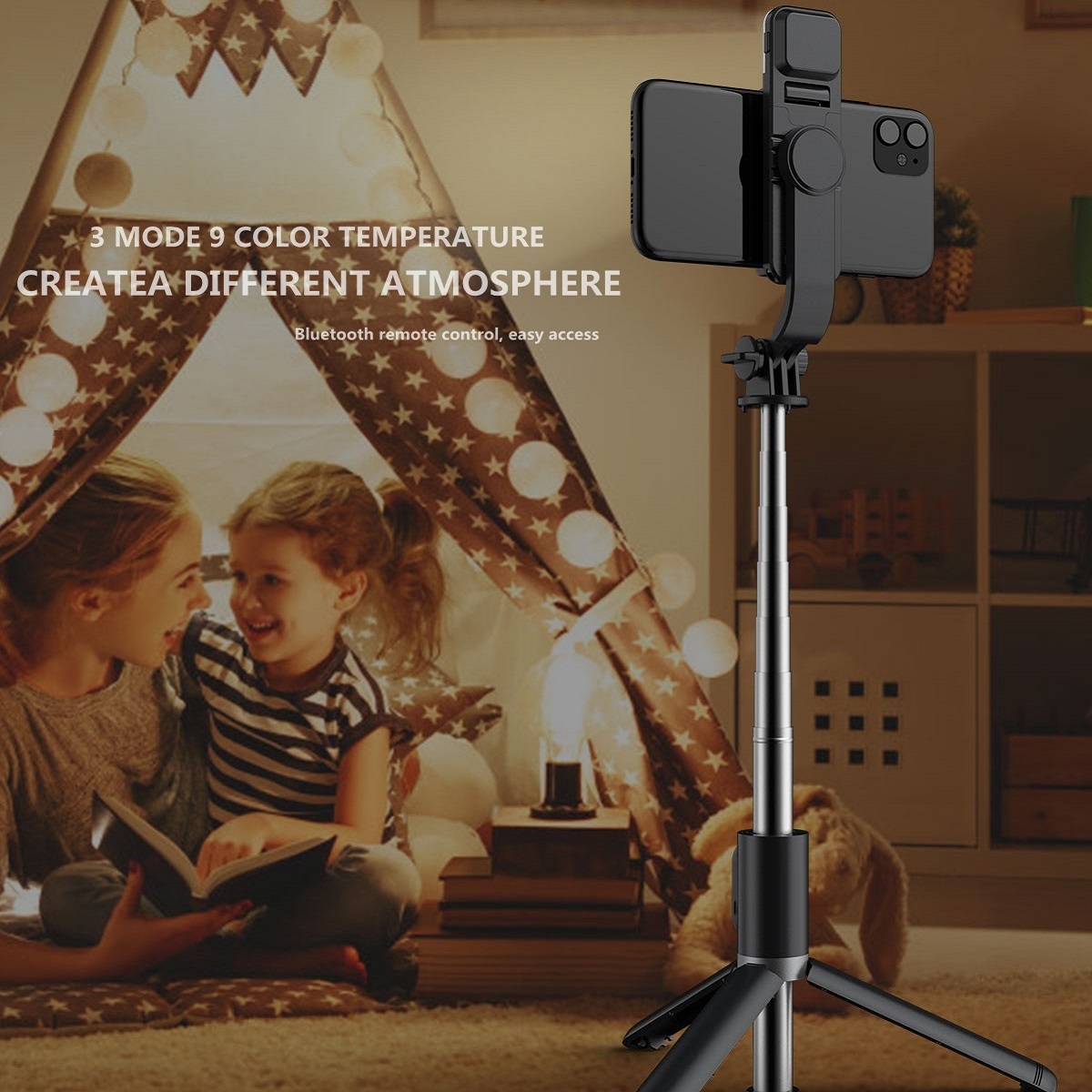 Roreta 2022 Wireless bluetooth selfie stick tripod with fill light shutter remote control for IOS Android smart phone