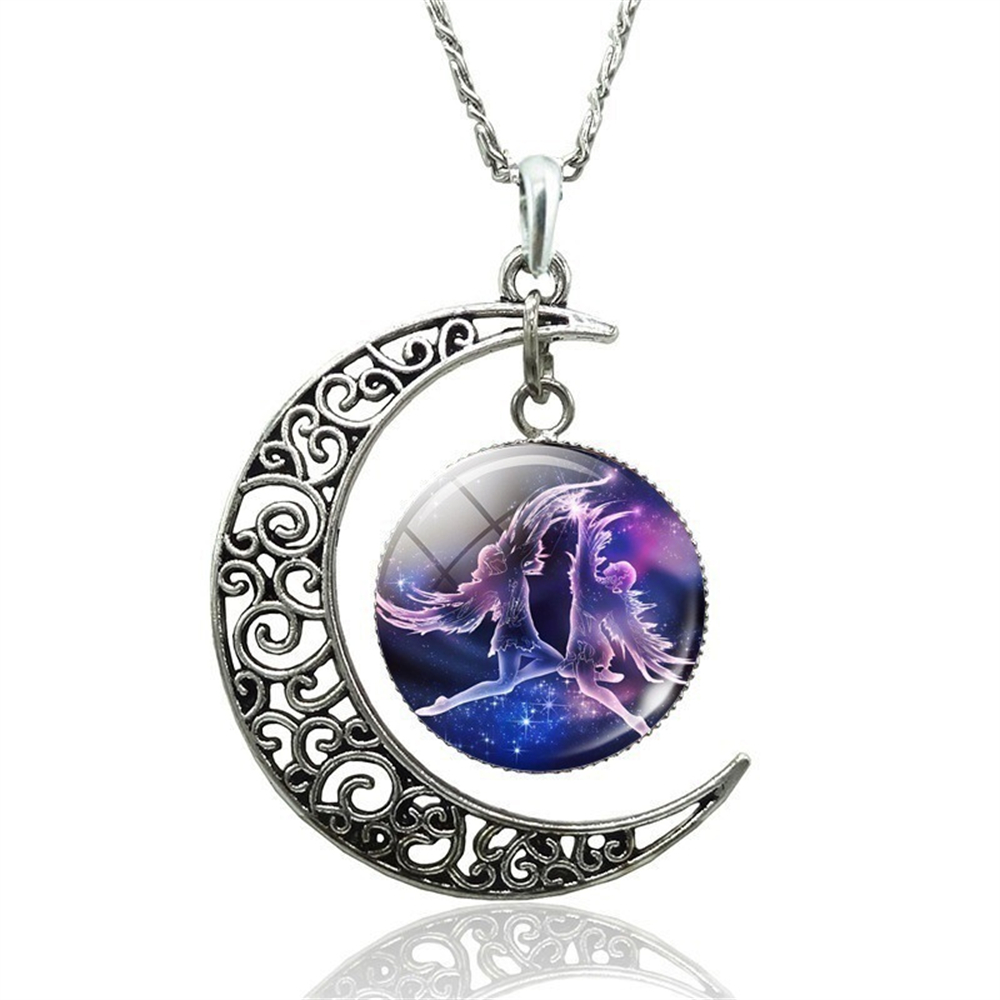 Collar de 12 constelaciones de astrología y horóscopo, colgante de cristal de Luna, collar del zodiaco para mujeres y hombres, de joyería de cumpleaños: Rojo óxido