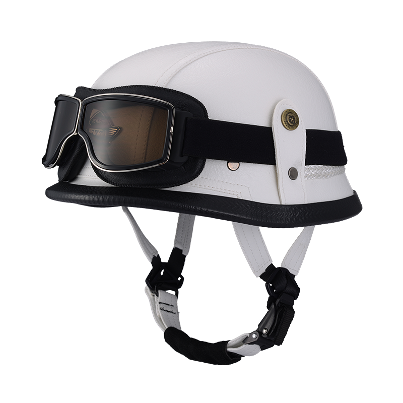 De oorlog II Duitse M35 halfshell handgemaakte lederen helm voor heren dames met Halley Goggle Skull Cap voor Cruiser Scooter Chopper