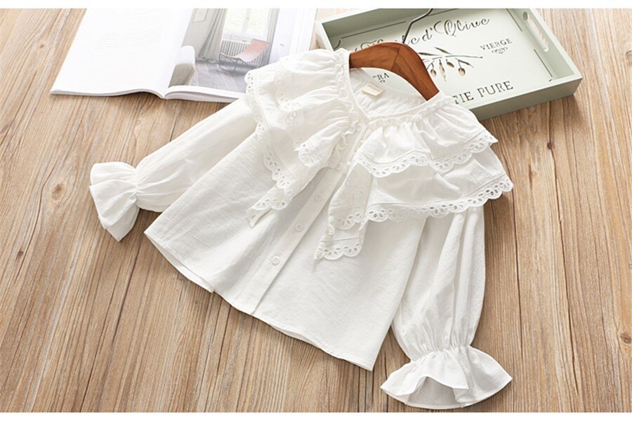 Meisjesblouses 2 3 4 5 6 jaar kindertopjes voor meisjes ruches split lange mouwen meisjesblouses voor school lentemeisjesshirts