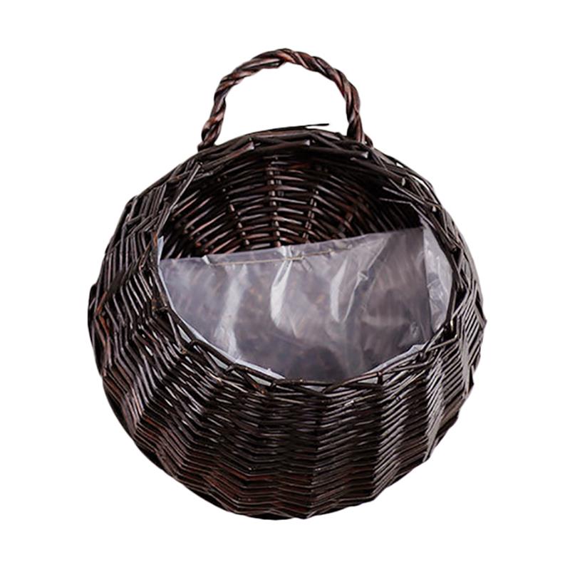 Willow Retro Straw Flower Pot Wicker Rattan Wall Hanging Flowerpot Home Garden Decoration Flower Basket Container Dropping: deep coffee