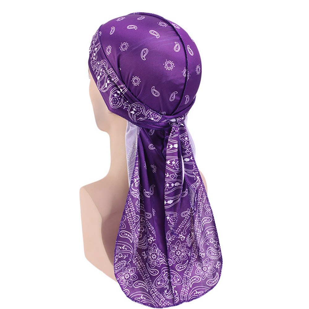 Pañuelo para la cabeza para hombre, pañuelo con estampado de Durag, sedoso: Morado