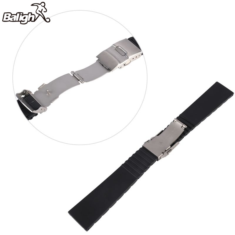 /est / 20 22 MM Black Silicone Rubber Waterproof Men& Women Watch Strap Band Deployment Buckle Watch Band