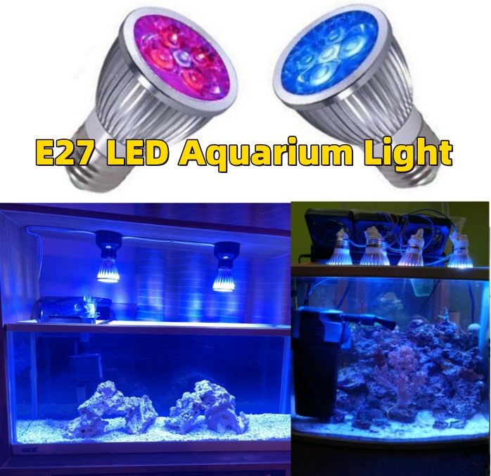 Luz LED para acuario para pecera, bombilla de coral de arrecife, luz de cultivo E27 para peces, plantas acuáticas, 10W