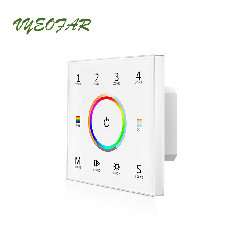 Led RGBCCT Strip Controller DMX Master &amp; 2.4GHz Dual Function 100V-240V Wall Mount Touch Panel 4 Zone RGB CCT String Control: T15 White