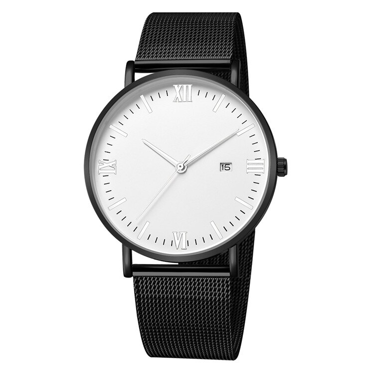 Relogio Masculino moda Roman cyfrowe zegarki męskie Top marka kwarcowy siatka ze stali nierdzewnej zegarek na rękę z paskiem, bransoletą erkek kol saati: black white