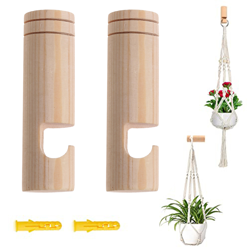 1/2Pcs Natürliche Holz Wand Pflanzen Kleiderbügel Hängen Blumentopf Haken Nordic Blume Halterung für Laternen Windspiele balkon Wohnkultur: Licht Grau