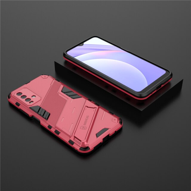 Voor Xiaomi Redmi 9 T Case Armor Shockproof Bescherming Cover Voor Xiaomi Redmi 9 T 9 T Redmi9T Standhouder robuuste Siliconen Coque: rose red