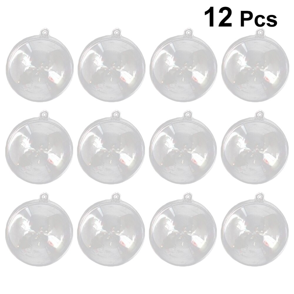 12Pcs 6cm Transparent Plastic Ball Fill-able Hollow Sphere Snap-On Ball Xmas Hanging Ornament Party Wedding Decor