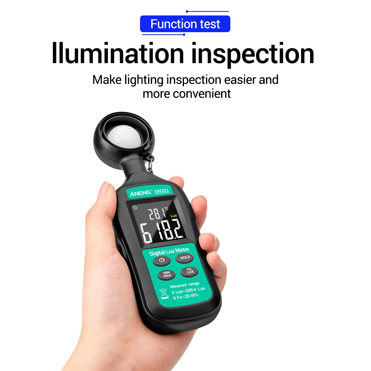 Aneng digital lcd-skjerm håndholdt lysmåler lysmåler fotometer luxmeter lux meter 0-20,0000 lux lysstyrkemåler