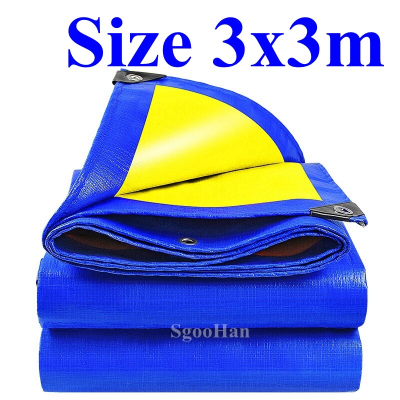 PE Tarpaulin Rainproof Cloth Shade Sail Boat Truck Canopy Tarp Ground Sheet Camping Waterproof Cloth Pet House Cover Blue-Yellow: 3x3m