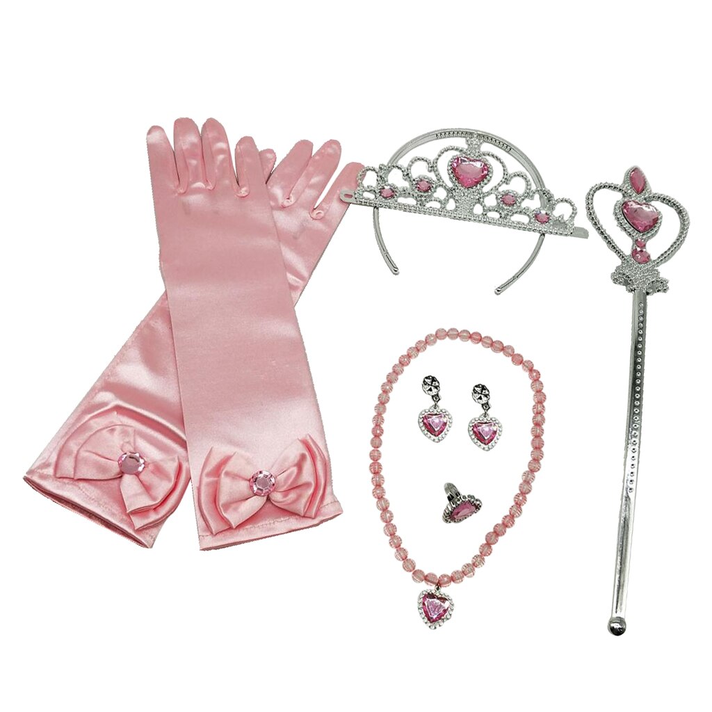 Princess Costume Kit Girls Gloves Tiara Fairy Wand Jewelry Set Fancy Dress