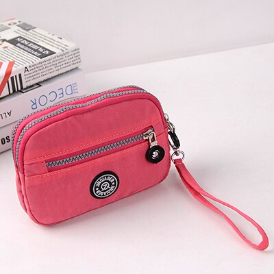 mini coin purse female clutch purse wallet wristlet bags for women waterproof nylon fabric handbag small packet sac: Watermelon red