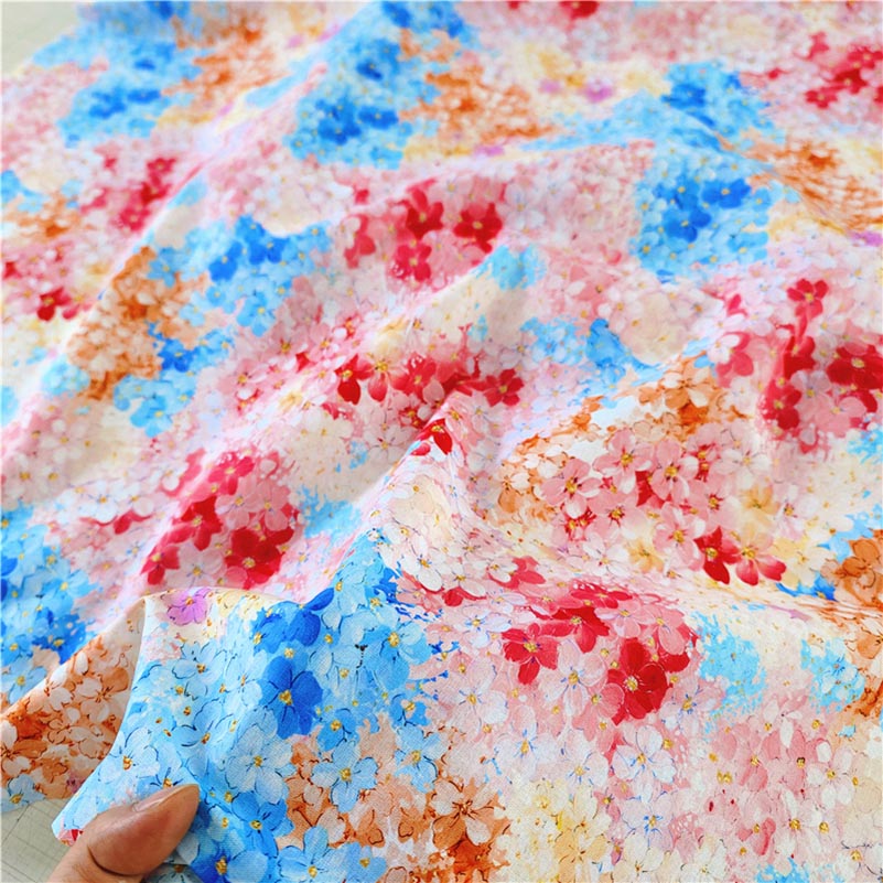 Cotton Fabric European Flower Oil Painting Pastoral for Sewing Clothes Dresses DIY Handmade by half Meter: Orange