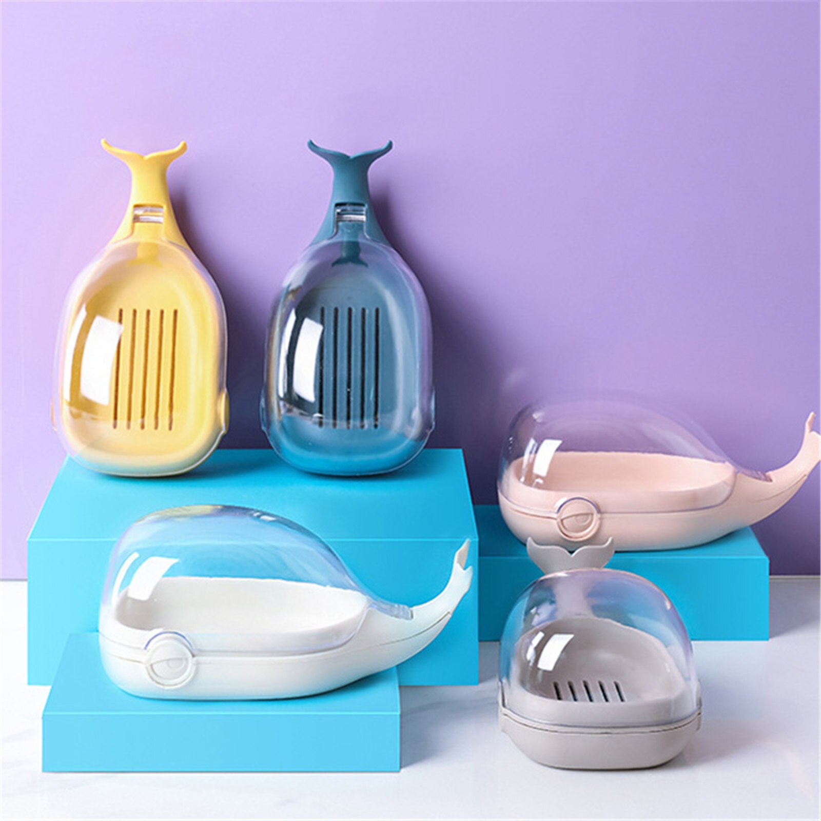 Fish Shaped Soap Dish With Lids Soap Holder Drain Rack For Bathing Shower Plastic Soap Storage Box Bathroom Accessories