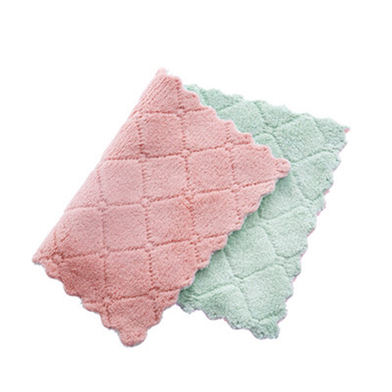 10/20Pcs Microfiber Keuken Handdoek Double Side Absorberende Vaatdoek Keuken Vod Huishoudelijke Servies Schoonmaken Vegen Gereedschap: Pink Green Towel / 10PCS