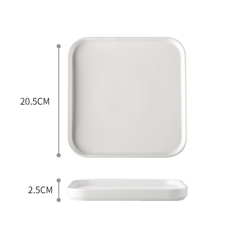 Firkantet tallerken flat keramisk servise hjem kjøkken porselen rekvisita biff matbit kake fett romantisk middagsretter: Hvit 20.5cm