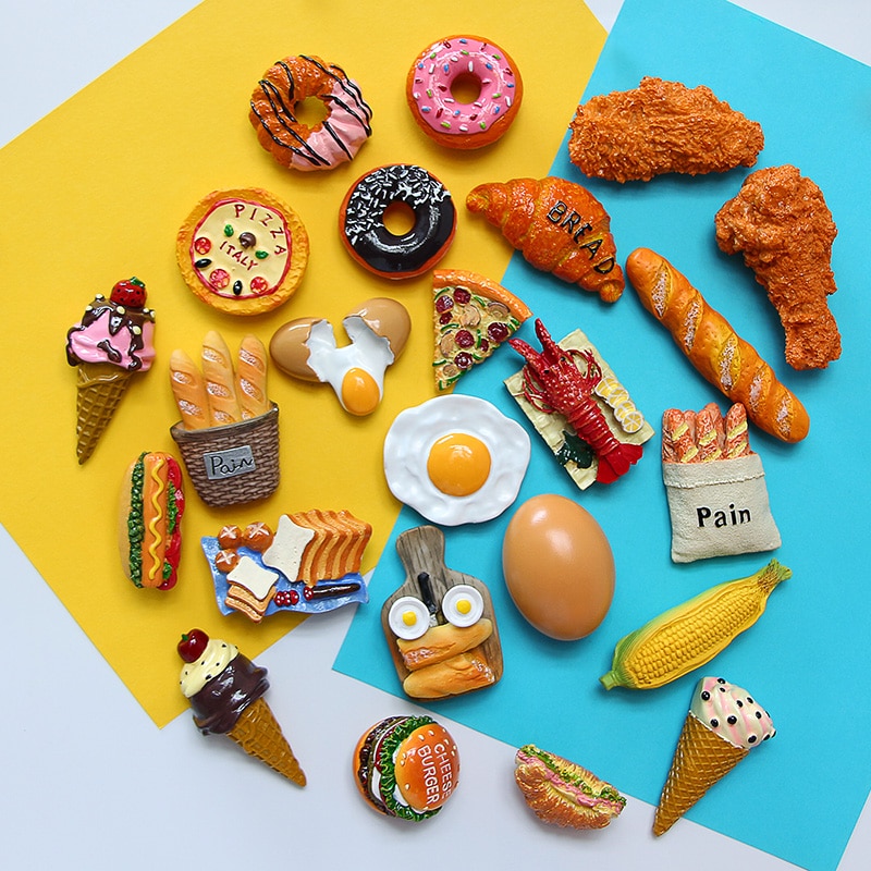 Imanes de nevera 3D de simulación de comida creativa, cono dulce, pierna de pollo frito, hamburguesa, decoración magnética, pasta de refrigerador