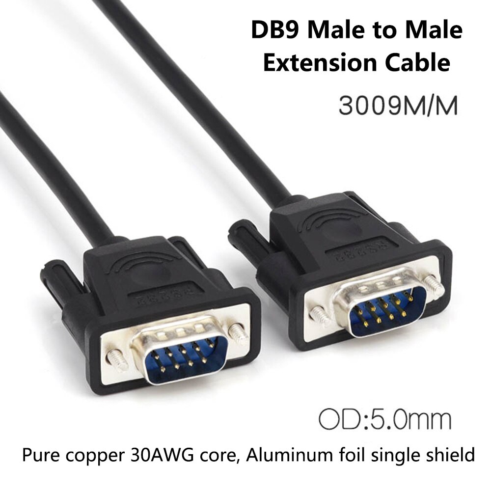 DB9 Mannelijk naar Verlengkabel Zuiver Koper Lijn RS232 9 Pin Seriële Connector Draad COM Core met Aluminiumfolie shield
