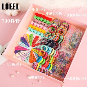Bandes de cheveux élastiques 220-870 pièces/lot | Nouvelle pince à cheveux, coffret , ensemble épingles à cheveux pour enfants, accessoires pour cheveux: 730pcs set with box