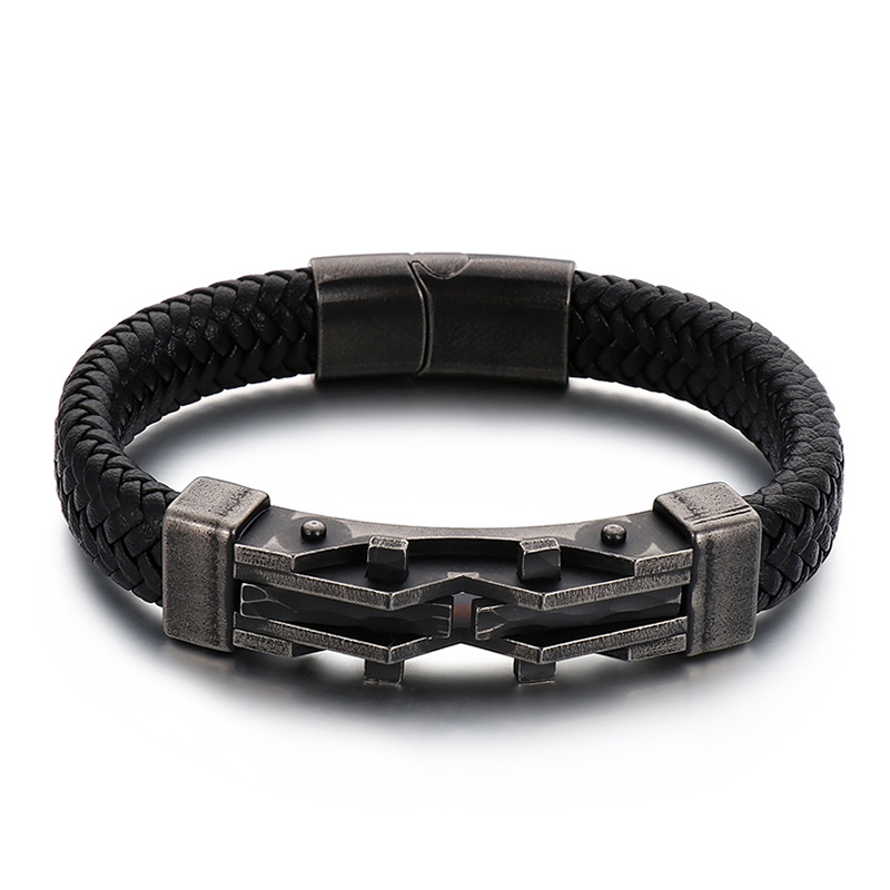 Trendy Leather Bracelets Men Stainless Steel Braided Rope Bracelets For Male Bracelets Jewelry Pulsera Hombre: Light Yellow Gold Color