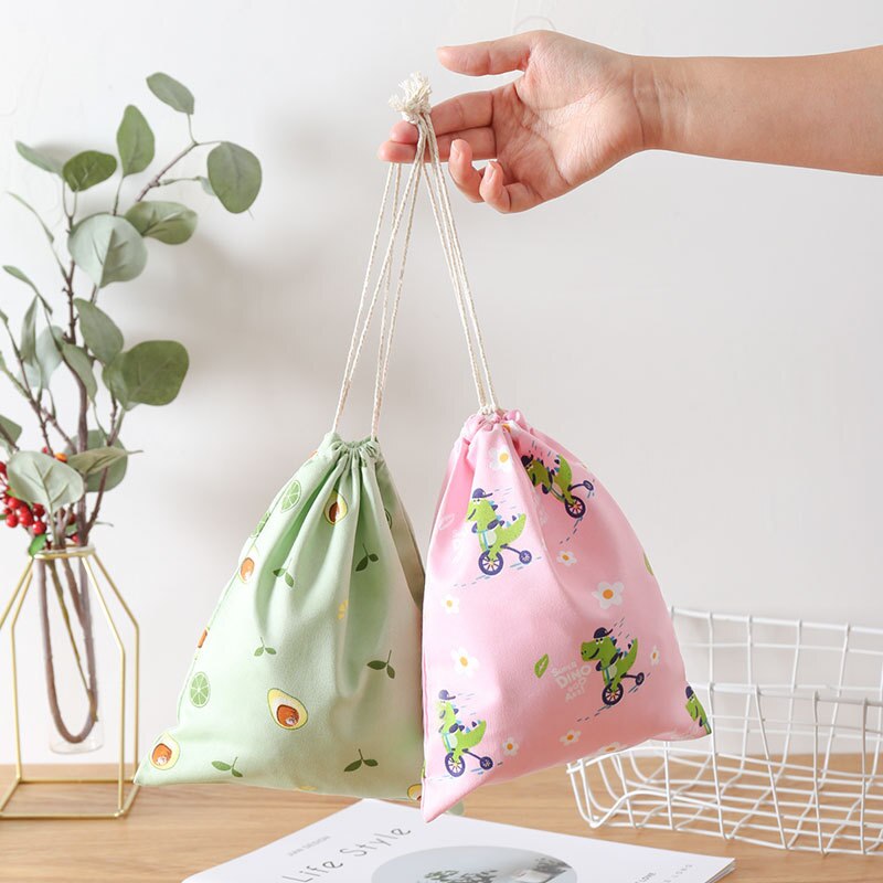 Eco Polyester Cotton Shopping Bag Avocado Flowers Drawstring Shopping Bags Cute Grocery pouch Portable Summer Travel Shoes Bag