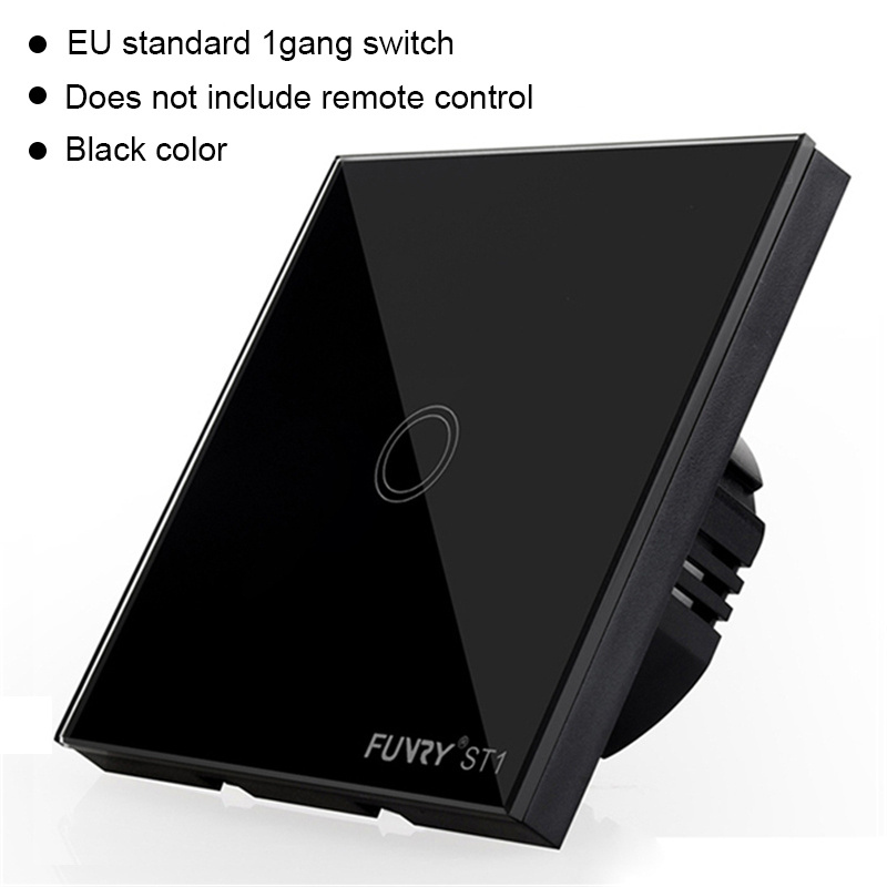 FUNRY ST1 1 gang 1 way EU Standard Touch Switch Glass Panel Lamp Switch Wall Light Touch Switch 170-240V 86*86*36mm 7-200W/gang: black switch