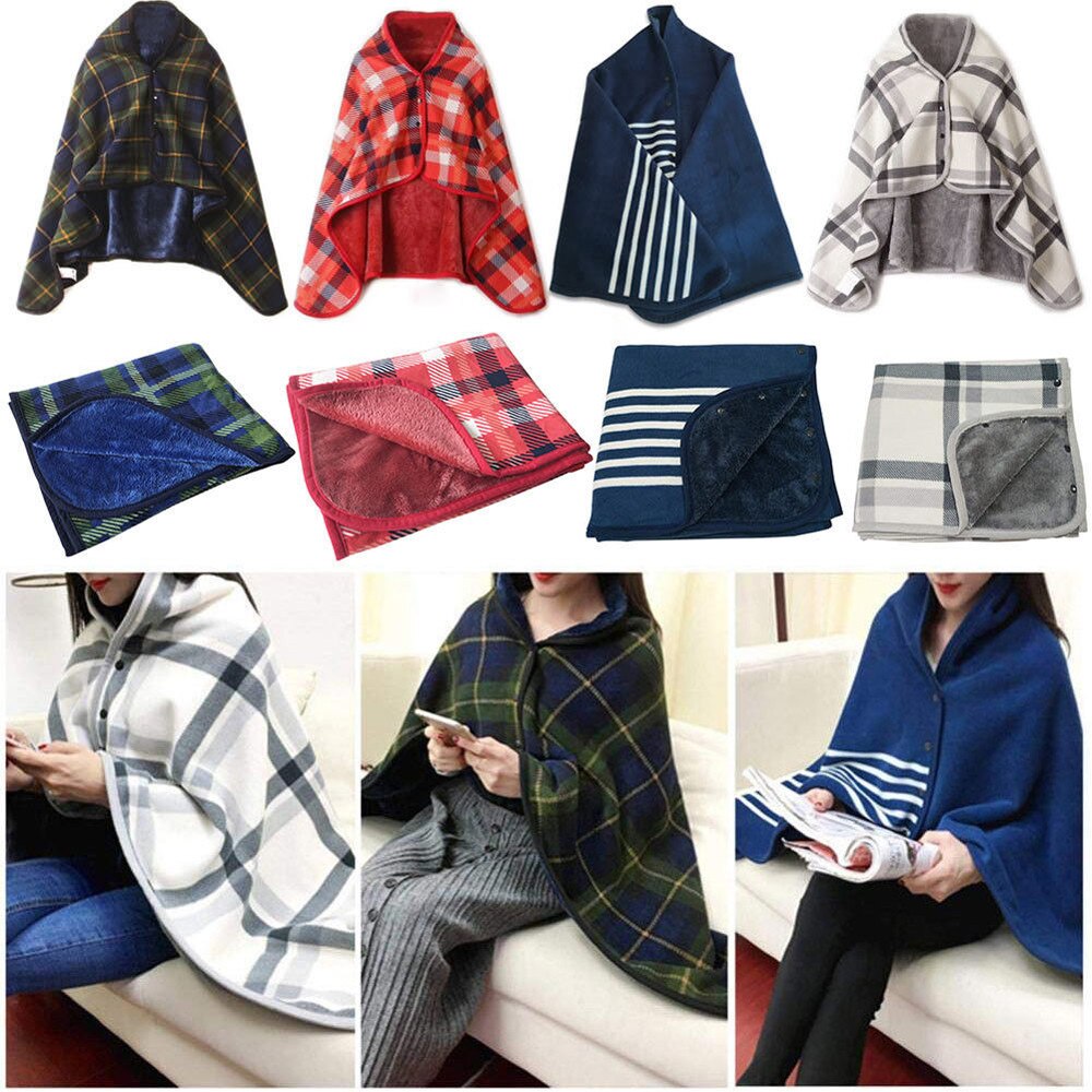 Manta multifunción De doble capa para mujer, manta De tartán a cuadros, bufanda, chal, manta cálida para invierno, Sudadera con capucha, novedad