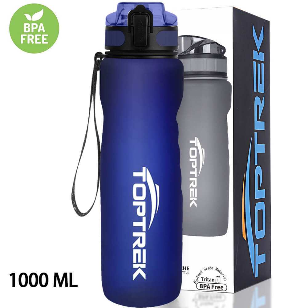 Toptrek urheilu vesipullo 650ml/1000ml bpa ilmaiset juomavälineet ulkokäyttöinen juomavesipullo proteiiniravistin vuotamaton juomapulloni: 8068 sininen 1000ml