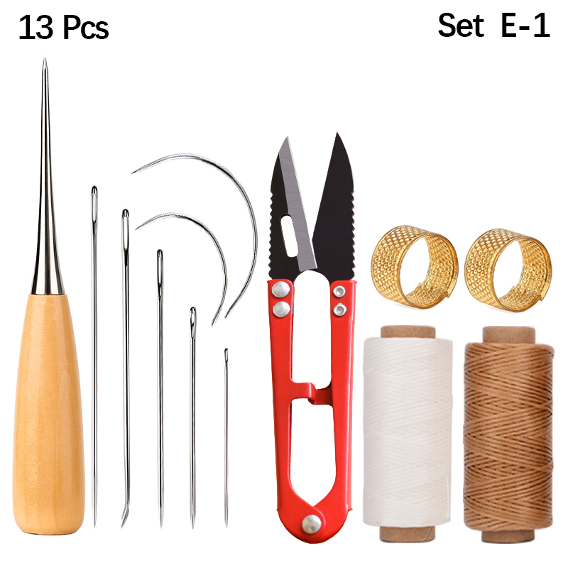 Leather Stitching Tools Kit with Hand Sewing Needles Awl Thimble Waxed Thread Set for DIY Leather Craft Shoemaker Repairs: plum
