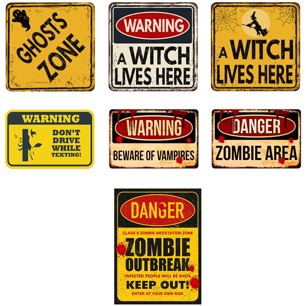 Halloween Warning Sign Sticker Self-adhesive Horror Wall Sticker Party Decorative Decals
