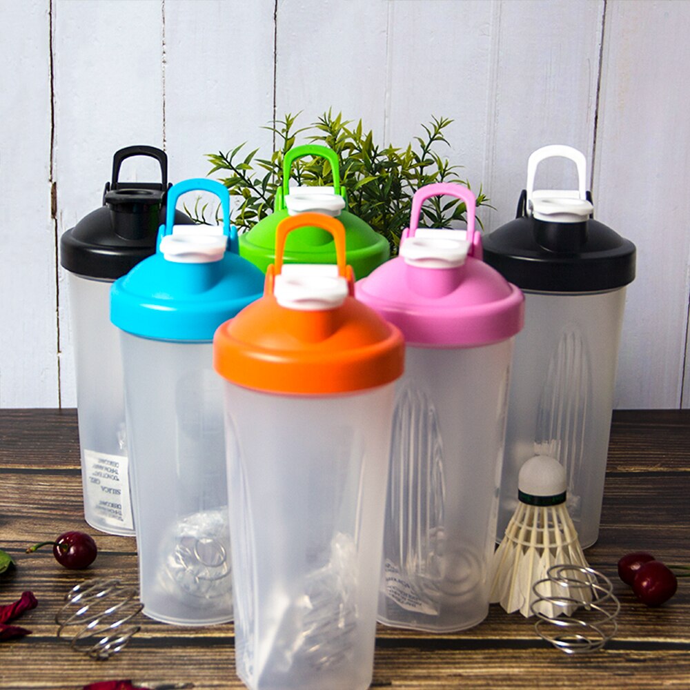 600Ml Portable Shaker Fles Eiwitpoeder Gym Sport Mengen Fles Reizen Outdoor Waterfles Roeren Bal Lekvrije Deksel