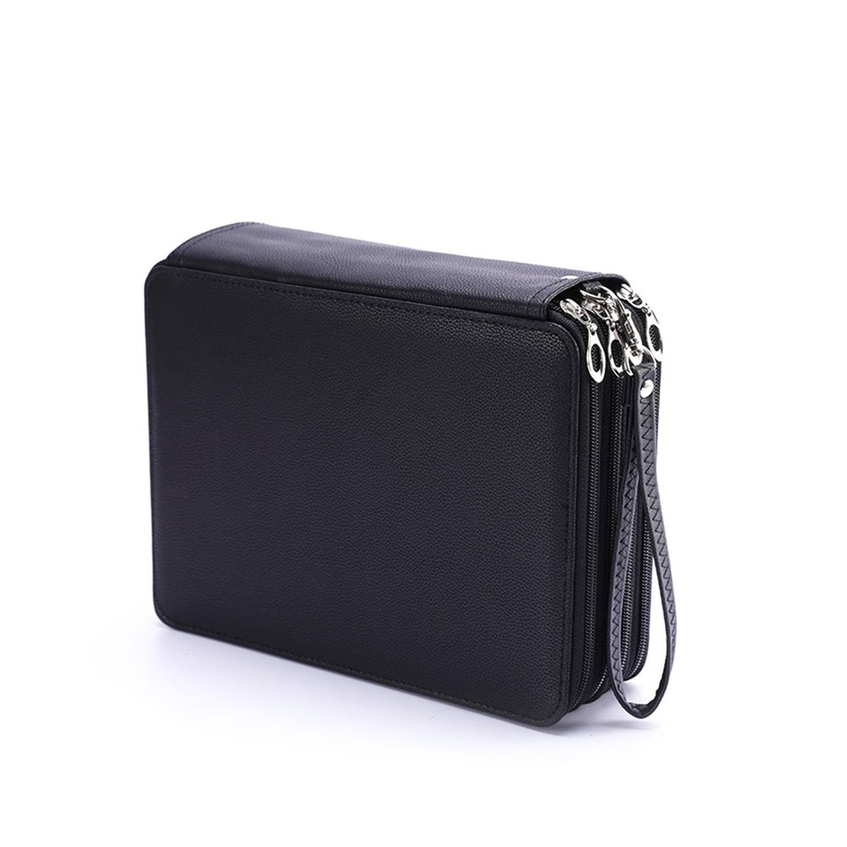 4 Lagen Grote Capaciteit Etui Houder Waterdicht School Doos Draagbare Pu Leer Potlood Tas Potloden Pouch Voor Student: Black