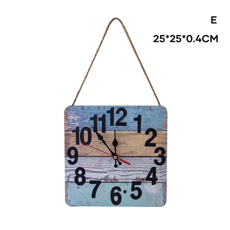 Retro Houten Wandklok Schoudertas Vorm Vierkante Opknoping Klok Met String Voor Thuis Slaapkamer Stille Scannen 25*25cm XH8Z: Type e