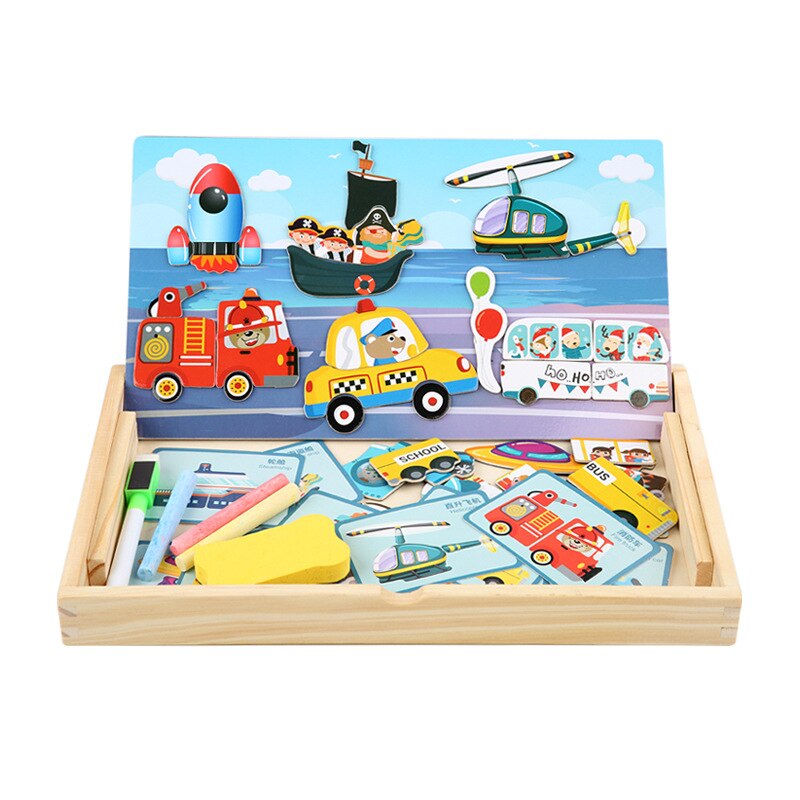 Cartoon Baby Houten Magnetische Puzzel Figuur/Dieren/Voertuig Tekentafel Box Kleuterschool Vroege Educatief Speelgoed Cadeau Voor Kinderen