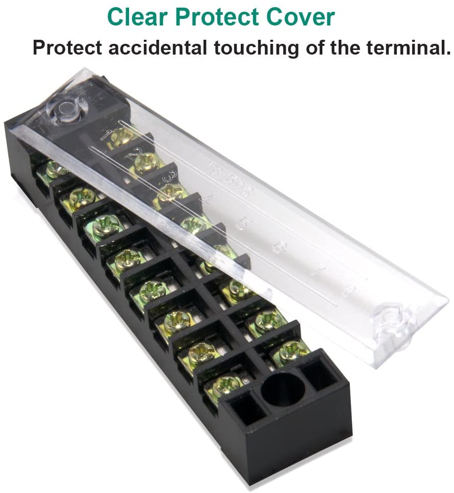 (6 Sets) 8 Positions Dual Row 600V 15A Screw Terminal Strip Blocks with Cover + 400V 15A 8 Positions Pre-Insulated Terminals